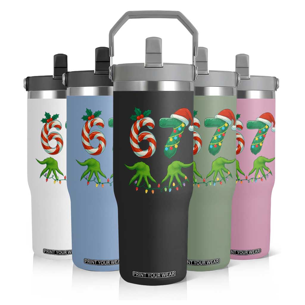 Funny Six Seven Christmas 67 Meme Gen Alpha Slang Elf Hands Flip Straw Tumbler TS11 Print Your Wear