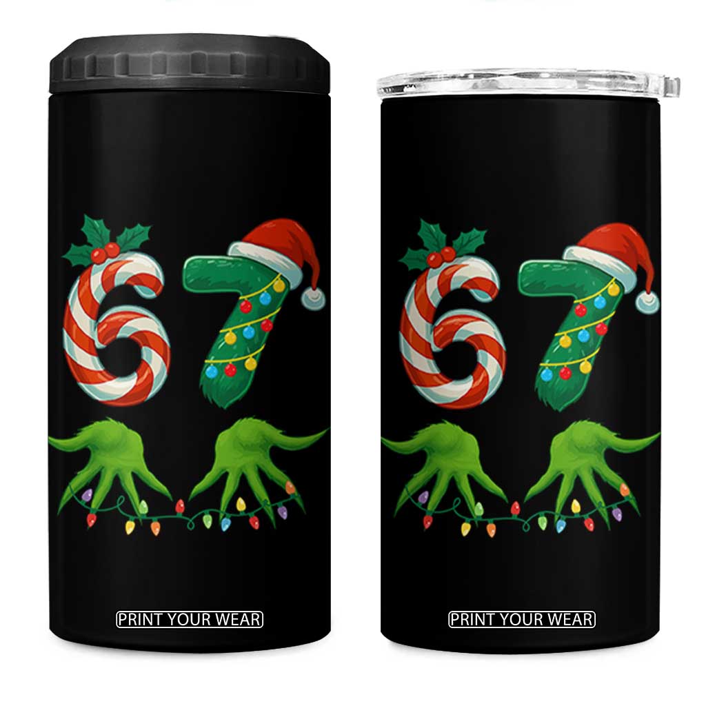 Funny Six Seven Christmas 67 Meme Gen Alpha Slang Elf Hands 4 in 1 Can Cooler Tumbler TS11 One Size: 16 oz Black Print Your Wear