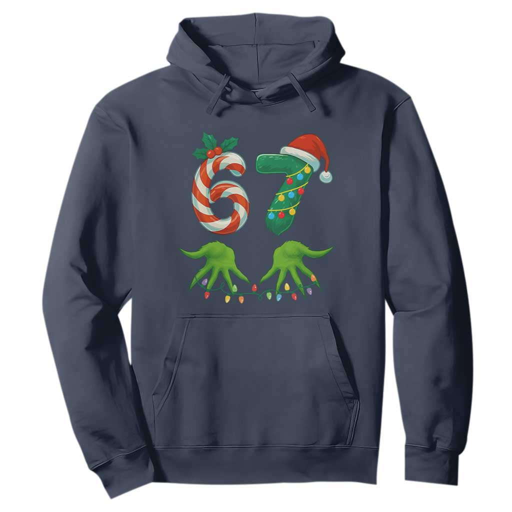 Funny Six Seven Christmas 67 Meme Gen Alpha Slang Elf Hands Hoodie TS11 Navy Print Your Wear