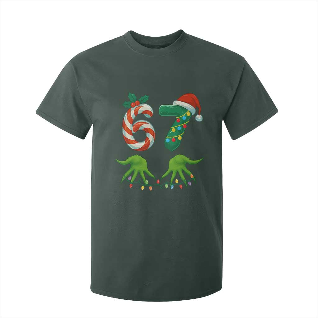 Funny Six Seven Christmas 67 Meme Gen Alpha Slang Elf Hands T Shirt For Kid TS11 Dark Forest Green Print Your Wear