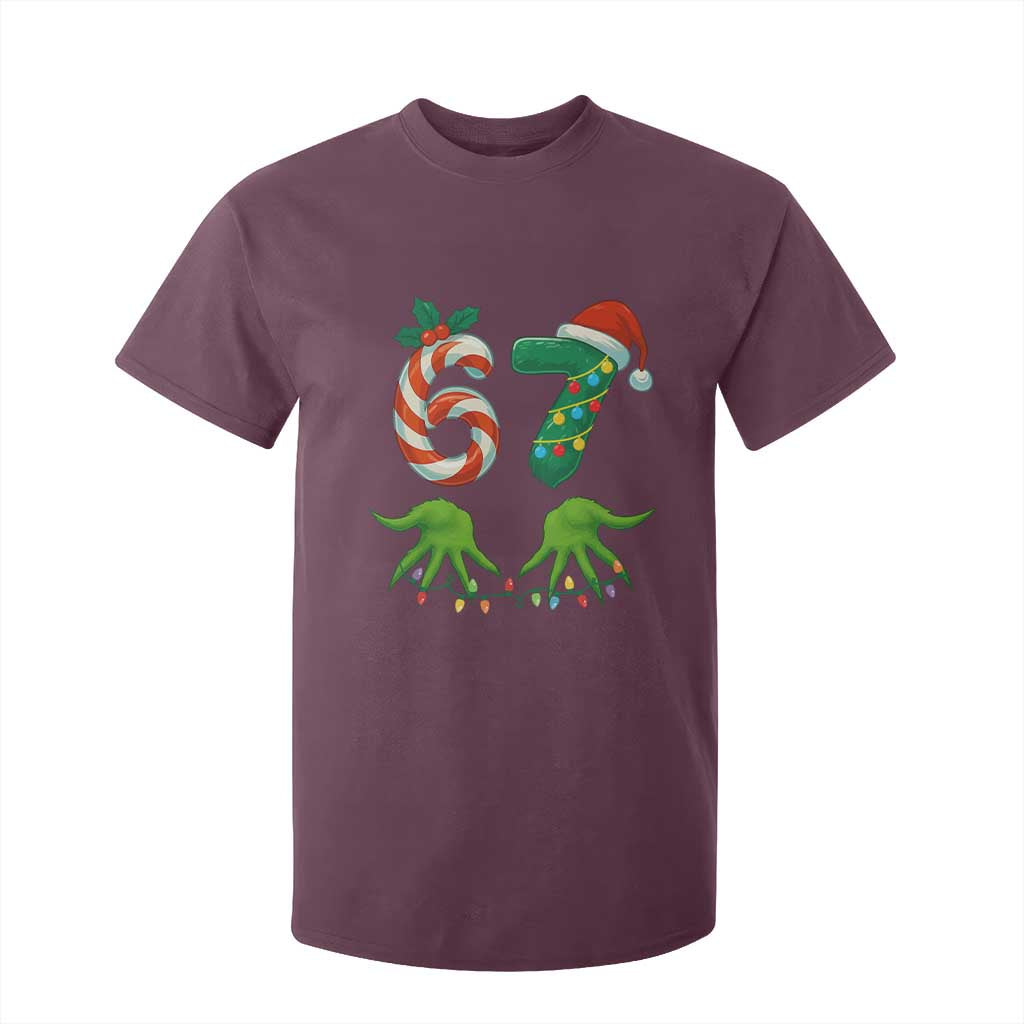 Funny Six Seven Christmas 67 Meme Gen Alpha Slang Elf Hands T Shirt For Kid TS11 Maroon Print Your Wear
