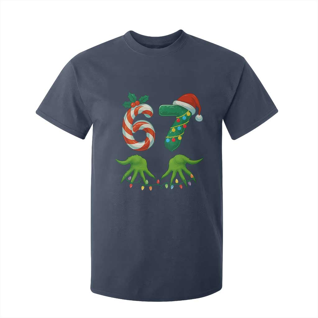 Funny Six Seven Christmas 67 Meme Gen Alpha Slang Elf Hands T Shirt For Kid TS11 Navy Print Your Wear