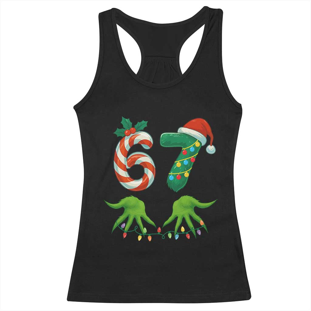 Funny Six Seven Christmas 67 Meme Gen Alpha Slang Elf Hands Racerback Tank Top TS11 Black Print Your Wear