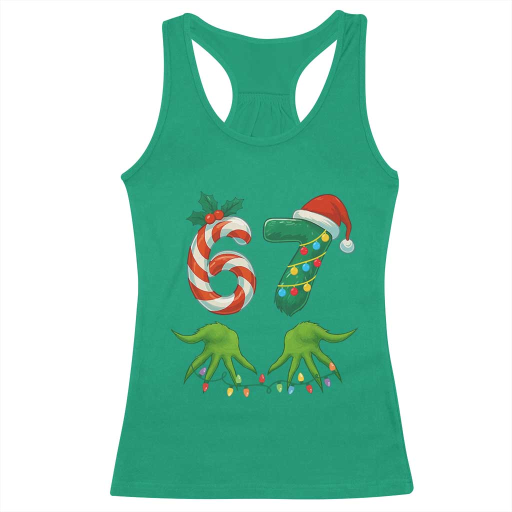 Funny Six Seven Christmas 67 Meme Gen Alpha Slang Elf Hands Racerback Tank Top TS11 Irish Green Print Your Wear