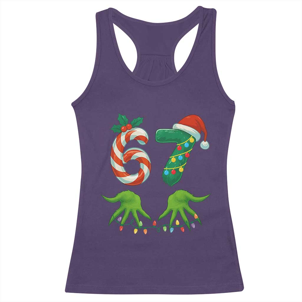 Funny Six Seven Christmas 67 Meme Gen Alpha Slang Elf Hands Racerback Tank Top TS11 Purple Print Your Wear