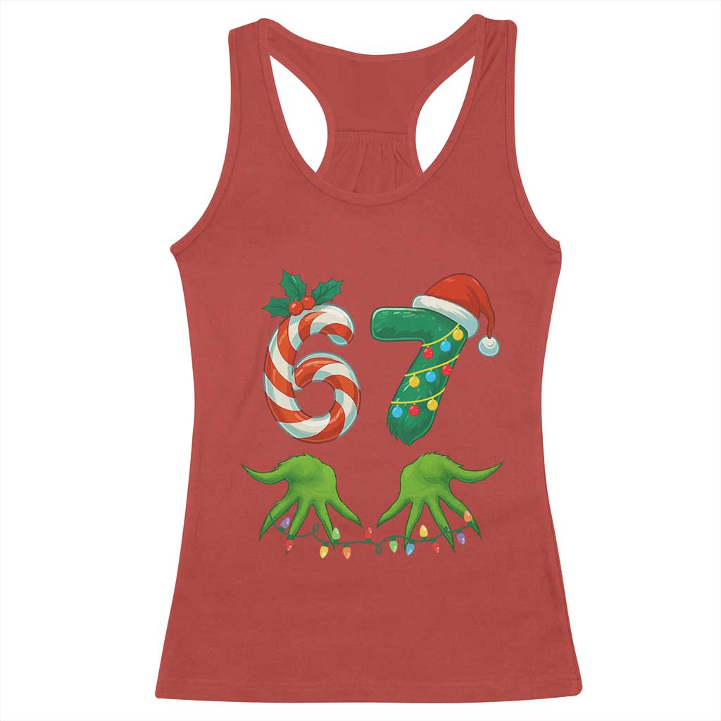 Funny Six Seven Christmas 67 Meme Gen Alpha Slang Elf Hands Racerback Tank Top TS11 Red Print Your Wear