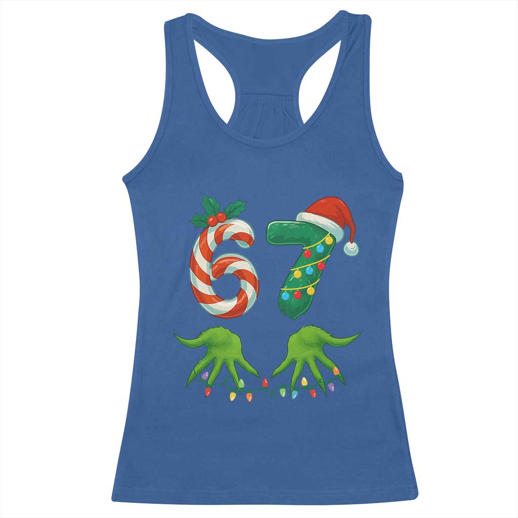 Funny Six Seven Christmas 67 Meme Gen Alpha Slang Elf Hands Racerback Tank Top TS11 Royal Blue Print Your Wear