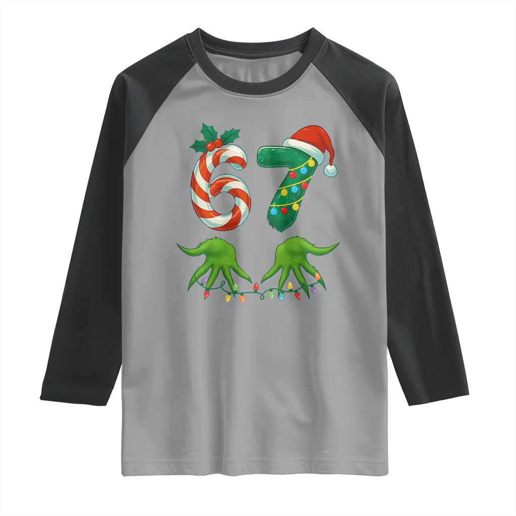 Funny Six Seven Christmas 67 Meme Gen Alpha Slang Elf Hands Raglan Shirt TS11 Sport Gray Black Print Your Wear