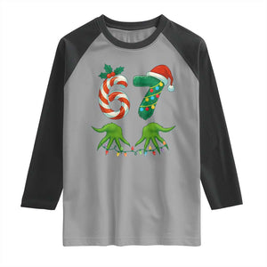 Funny Six Seven Christmas 67 Meme Gen Alpha Slang Elf Hands Raglan Shirt TS11 Sport Gray Black Print Your Wear