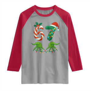 Funny Six Seven Christmas 67 Meme Gen Alpha Slang Elf Hands Raglan Shirt TS11 Sport Gray Red Print Your Wear