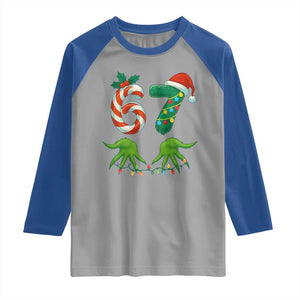 Funny Six Seven Christmas 67 Meme Gen Alpha Slang Elf Hands Raglan Shirt TS11 Sport Gray Royal Print Your Wear