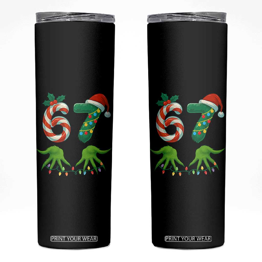 Funny Six Seven Christmas 67 Meme Gen Alpha Slang Elf Hands Skinny Tumbler TS11 Black Print Your Wear