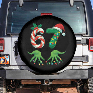 Funny Six Seven Christmas 67 Meme Gen Alpha Slang Elf Hands Spare Tire Cover TS11 No hole Black Print Your Wear