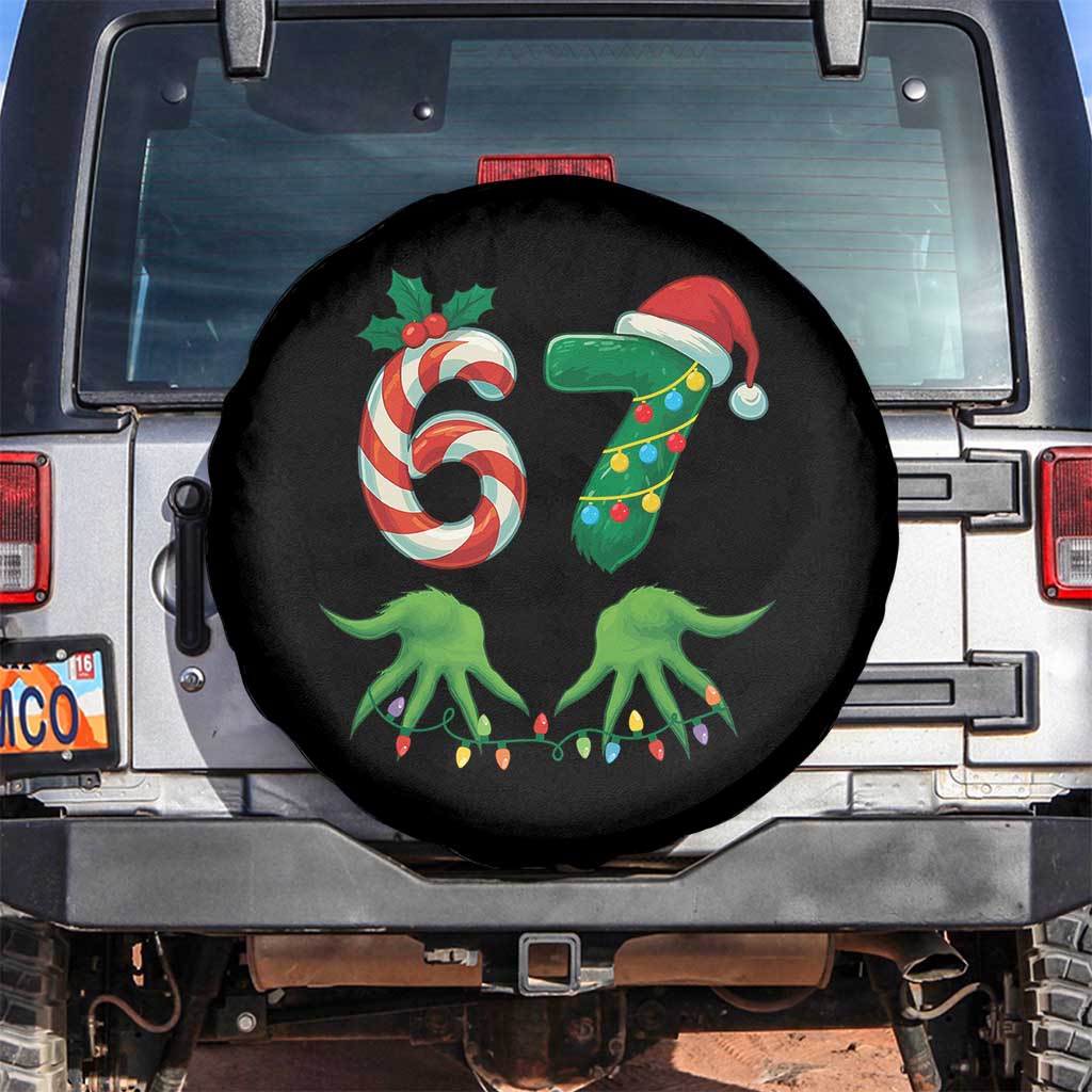 Funny Six Seven Christmas 67 Meme Gen Alpha Slang Elf Hands Spare Tire Cover TS11 No hole Black Print Your Wear