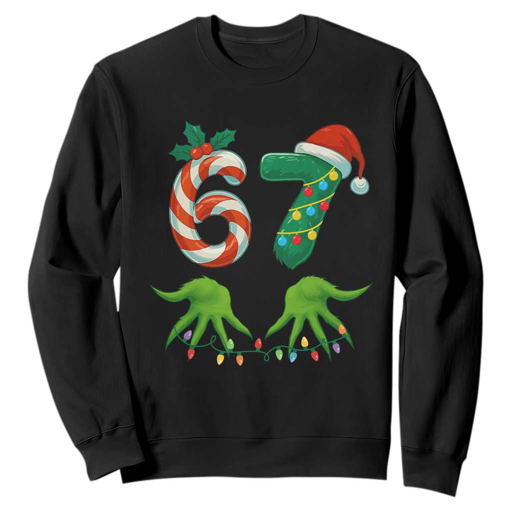 Funny Six Seven Christmas 67 Meme Gen Alpha Slang Elf Hands Sweatshirt TS11 Black Print Your Wear
