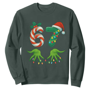 Funny Six Seven Christmas 67 Meme Gen Alpha Slang Elf Hands Sweatshirt TS11 Dark Forest Green Print Your Wear