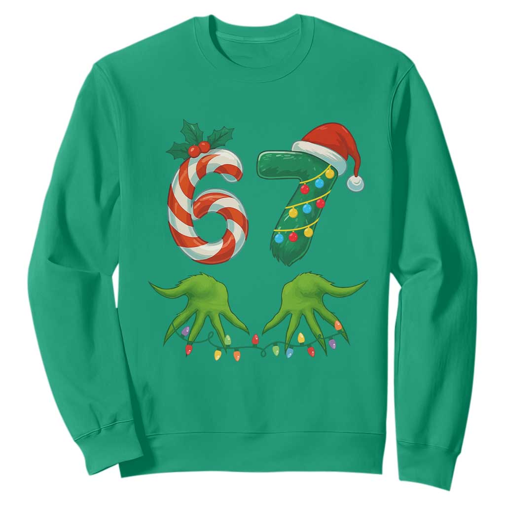 Funny Six Seven Christmas 67 Meme Gen Alpha Slang Elf Hands Sweatshirt TS11 Irish Green Print Your Wear