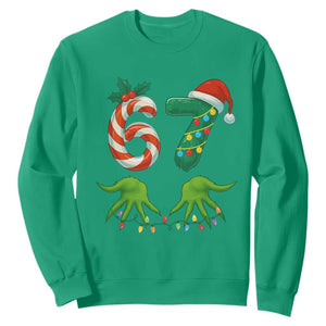 Funny Six Seven Christmas 67 Meme Gen Alpha Slang Elf Hands Sweatshirt TS11 Irish Green Print Your Wear