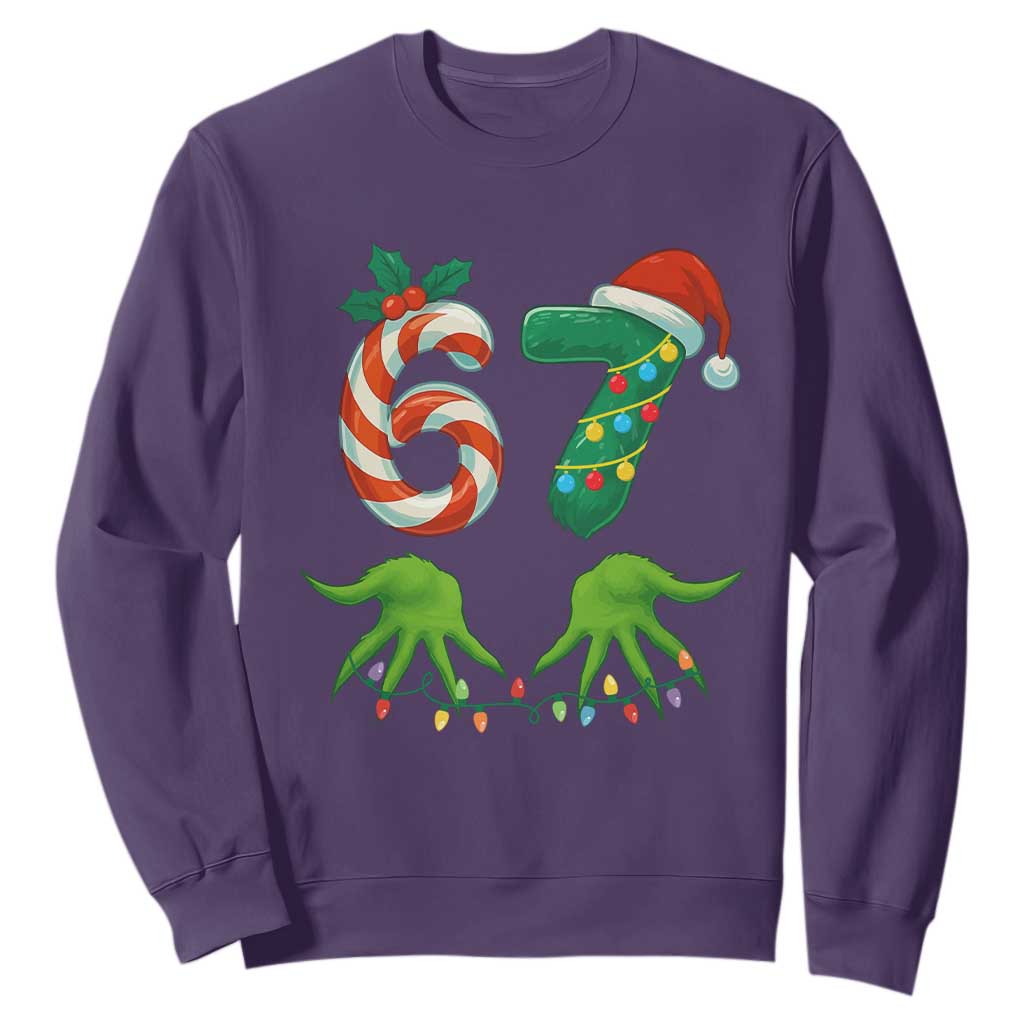 Funny Six Seven Christmas 67 Meme Gen Alpha Slang Elf Hands Sweatshirt TS11 Purple Print Your Wear