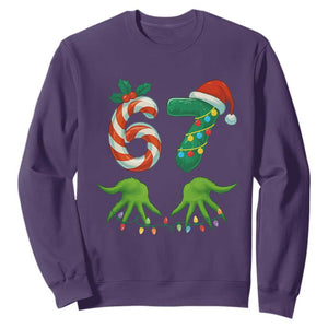 Funny Six Seven Christmas 67 Meme Gen Alpha Slang Elf Hands Sweatshirt TS11 Purple Print Your Wear