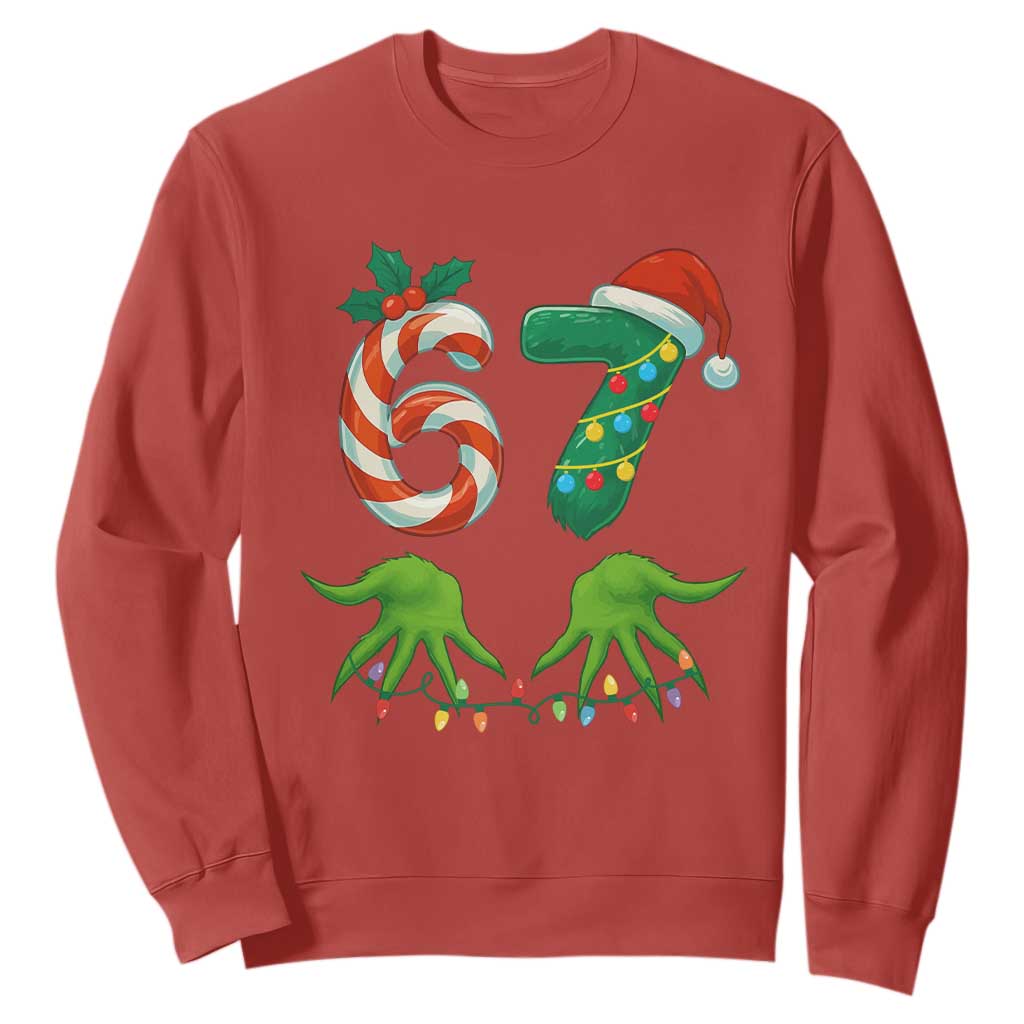 Funny Six Seven Christmas 67 Meme Gen Alpha Slang Elf Hands Sweatshirt TS11 Red Print Your Wear