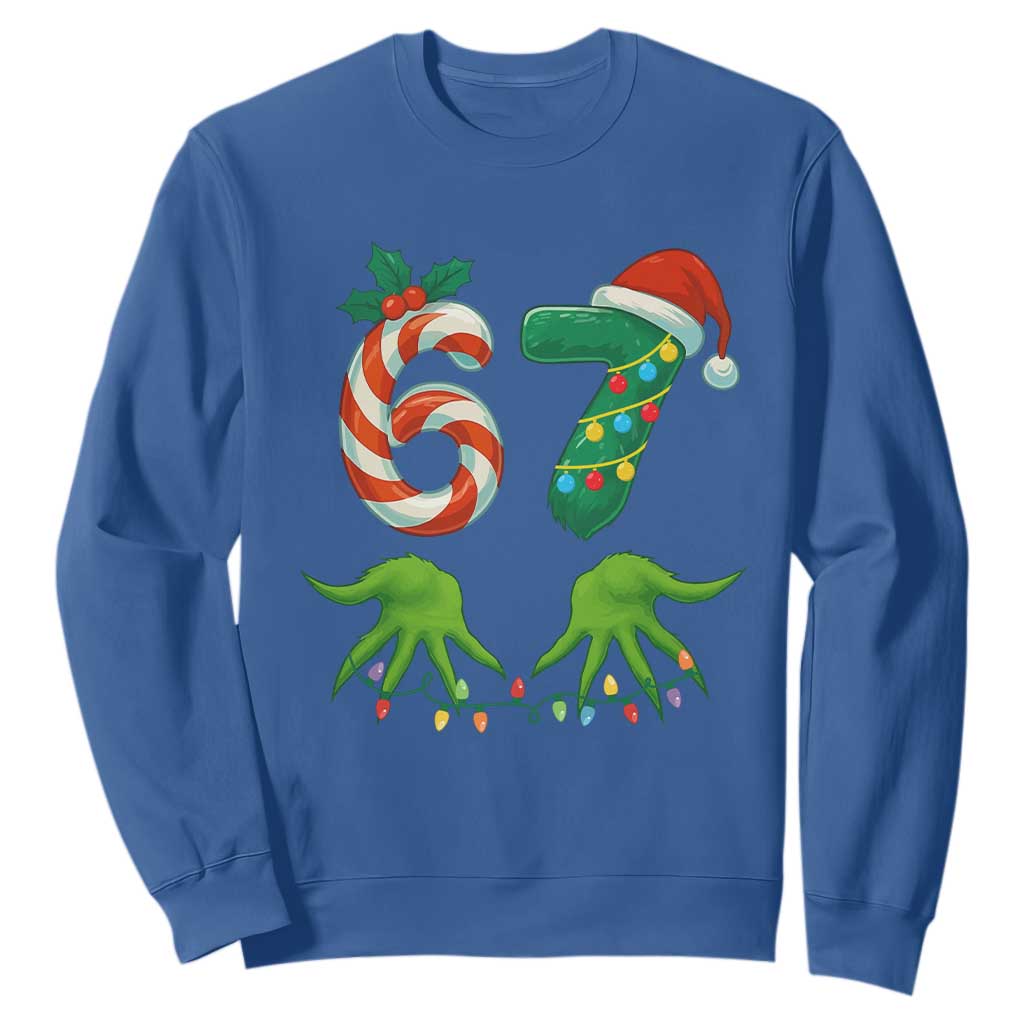 Funny Six Seven Christmas 67 Meme Gen Alpha Slang Elf Hands Sweatshirt TS11 Royal Blue Print Your Wear