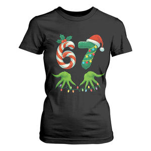 Funny Six Seven Christmas 67 Meme Gen Alpha Slang Elf Hands T Shirt For Women TS11 Black Print Your Wear