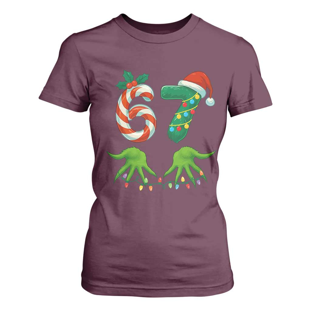 Funny Six Seven Christmas 67 Meme Gen Alpha Slang Elf Hands T Shirt For Women TS11 Maroon Print Your Wear