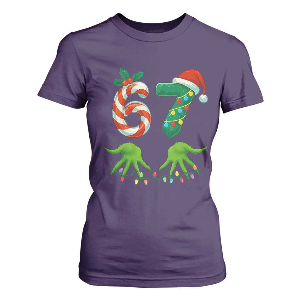 Funny Six Seven Christmas 67 Meme Gen Alpha Slang Elf Hands T Shirt For Women TS11 Purple Print Your Wear