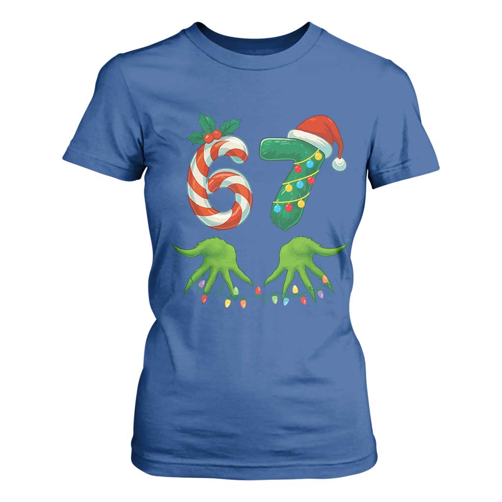 Funny Six Seven Christmas 67 Meme Gen Alpha Slang Elf Hands T Shirt For Women TS11 Royal Blue Print Your Wear