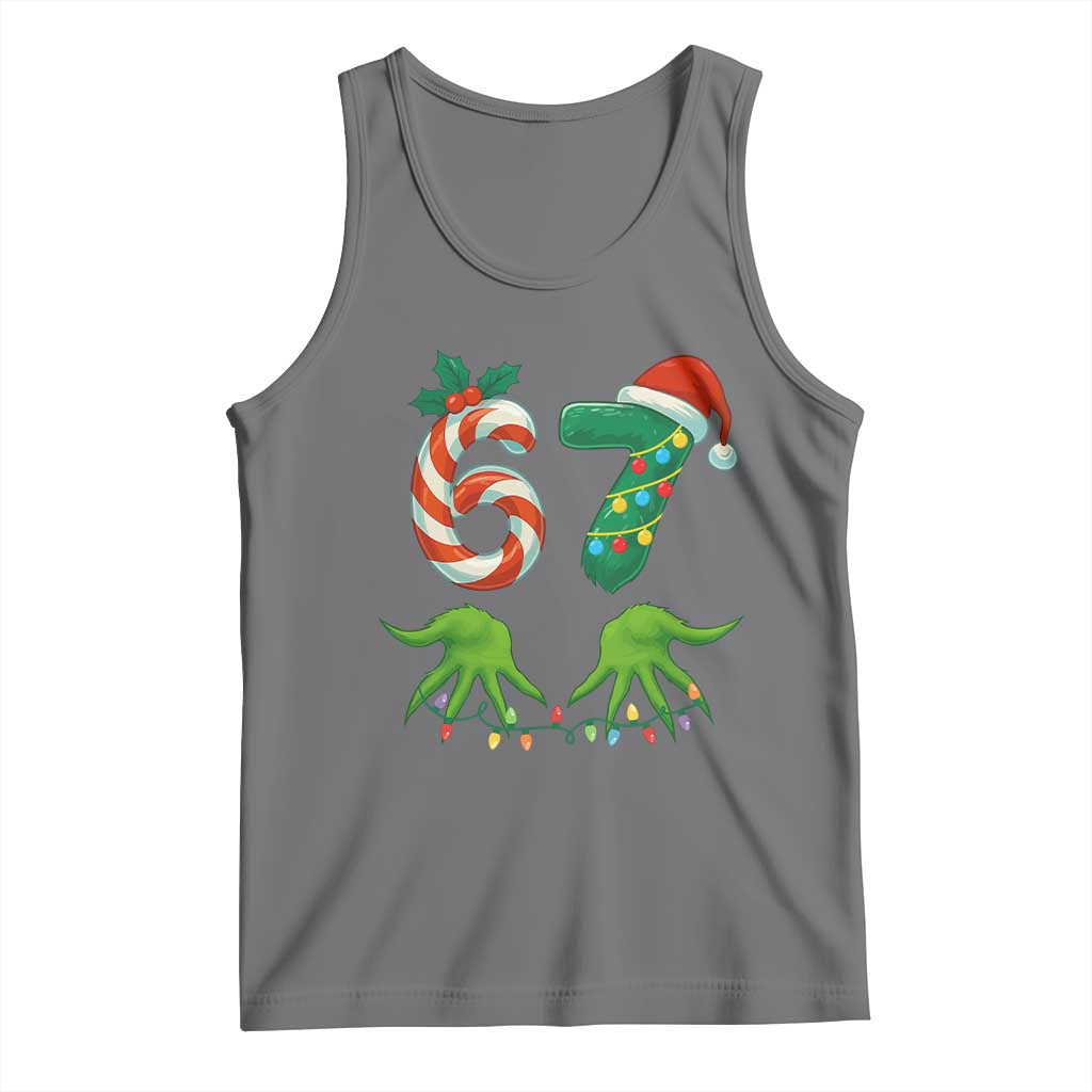 Funny Six Seven Christmas 67 Meme Gen Alpha Slang Elf Hands Tank Top TS11 Black Heather Print Your Wear