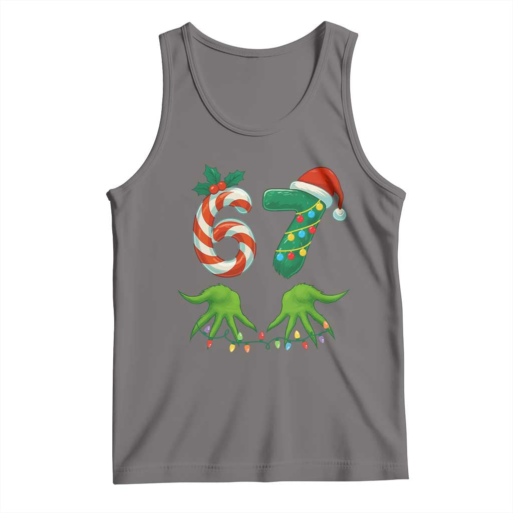 Funny Six Seven Christmas 67 Meme Gen Alpha Slang Elf Hands Tank Top TS11 Deep Heather Print Your Wear