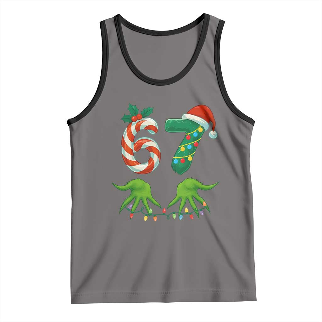 Funny Six Seven Christmas 67 Meme Gen Alpha Slang Elf Hands Tank Top TS11 Deep Heather Black Print Your Wear