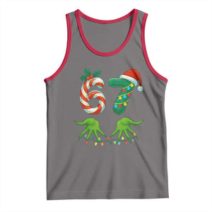 Funny Six Seven Christmas 67 Meme Gen Alpha Slang Elf Hands Tank Top TS11 Deep Heather Red Print Your Wear