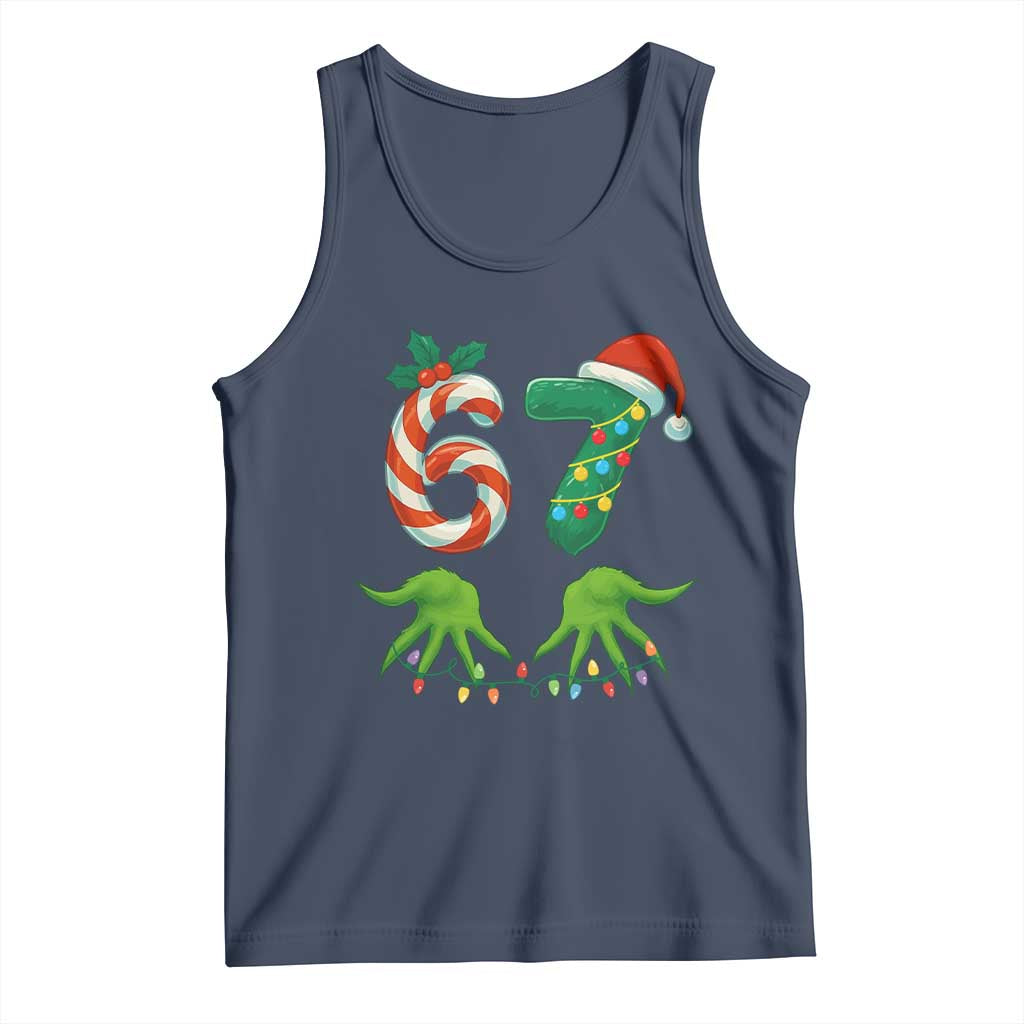 Funny Six Seven Christmas 67 Meme Gen Alpha Slang Elf Hands Tank Top TS11 Navy Print Your Wear