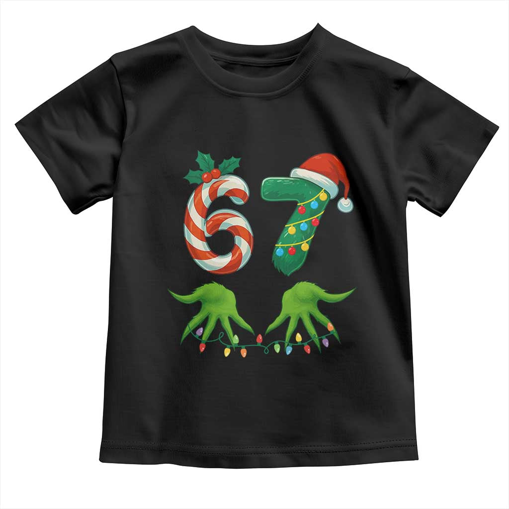 Funny Six Seven Christmas 67 Meme Gen Alpha Slang Elf Hands Toddler T Shirt TS11 Black Print Your Wear