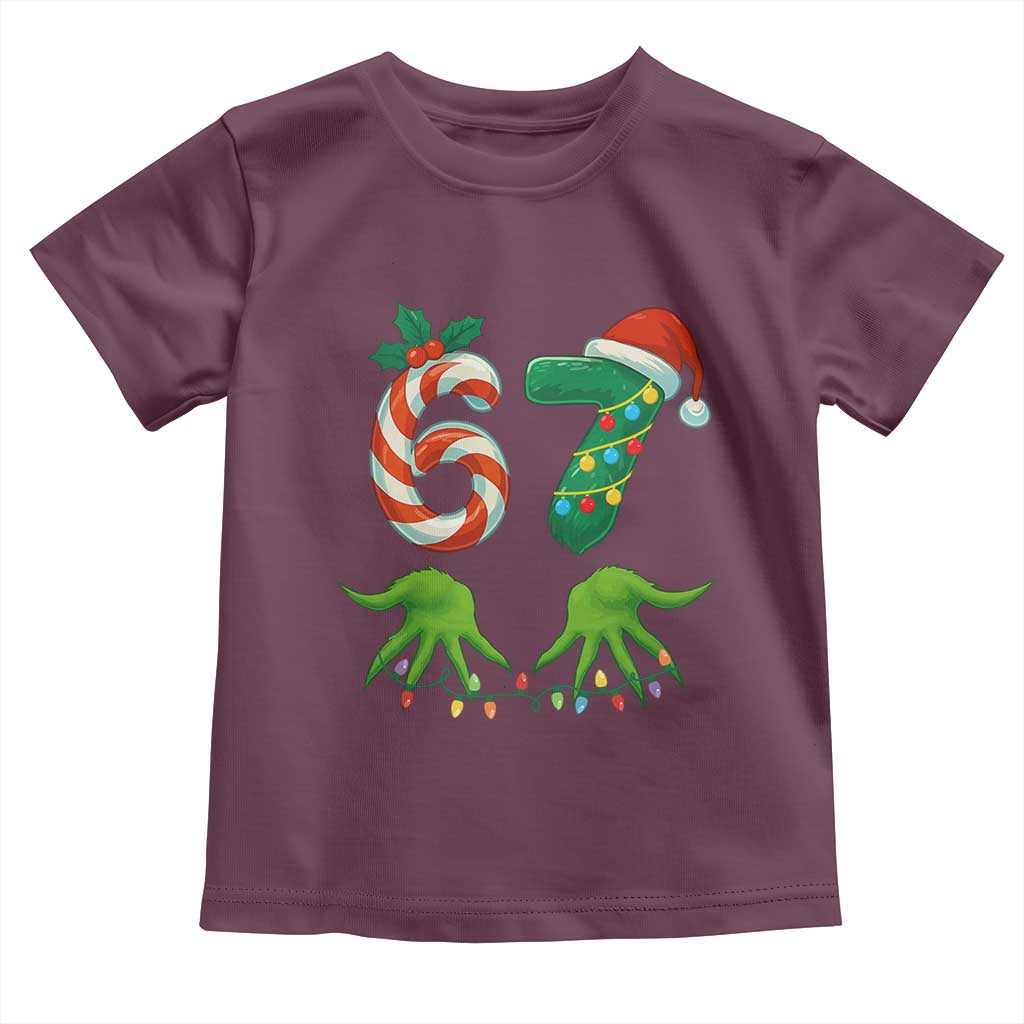 Funny Six Seven Christmas 67 Meme Gen Alpha Slang Elf Hands Toddler T Shirt TS11 Maroon Print Your Wear