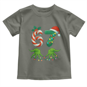 Funny Six Seven Christmas 67 Meme Gen Alpha Slang Elf Hands Toddler T Shirt TS11 Military Green Print Your Wear
