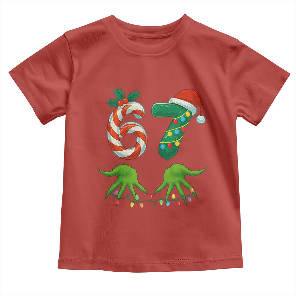 Funny Six Seven Christmas 67 Meme Gen Alpha Slang Elf Hands Toddler T Shirt TS11 Red Print Your Wear