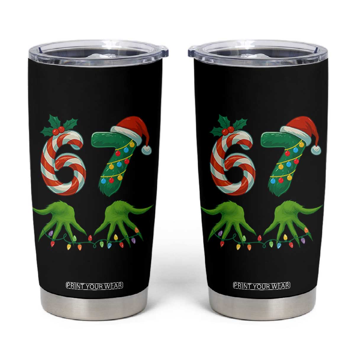 Funny Six Seven Christmas 67 Meme Gen Alpha Slang Elf Hands Tumbler Cup TS11 Black Print Your Wear