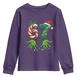 Funny Six Seven Christmas 67 Meme Gen Alpha Slang Elf Hands Youth Sweatshirt TS11 Purple Print Your Wear
