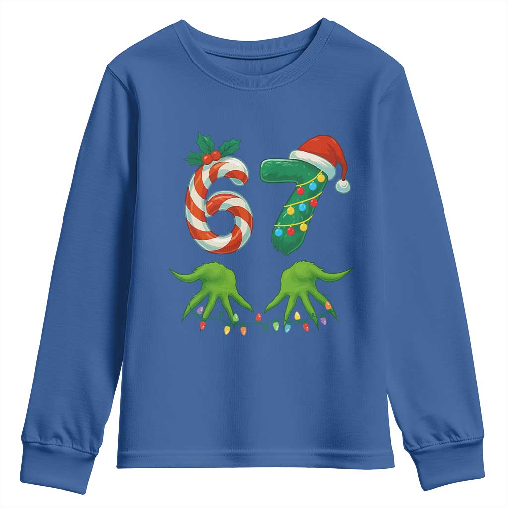 Funny Six Seven Christmas 67 Meme Gen Alpha Slang Elf Hands Youth Sweatshirt TS11 Royal Blue Print Your Wear