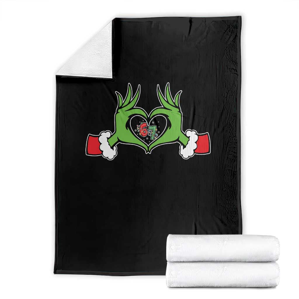 Funny Six Seven Christmas 67 Meme Gen Alpha Elf Heart Hands Throw Blanket TS11 Black Print Your Wear