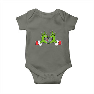 Funny Six Seven Christmas 67 Meme Gen Alpha Elf Heart Hands Baby Onesie TS11 Military Green Print Your Wear