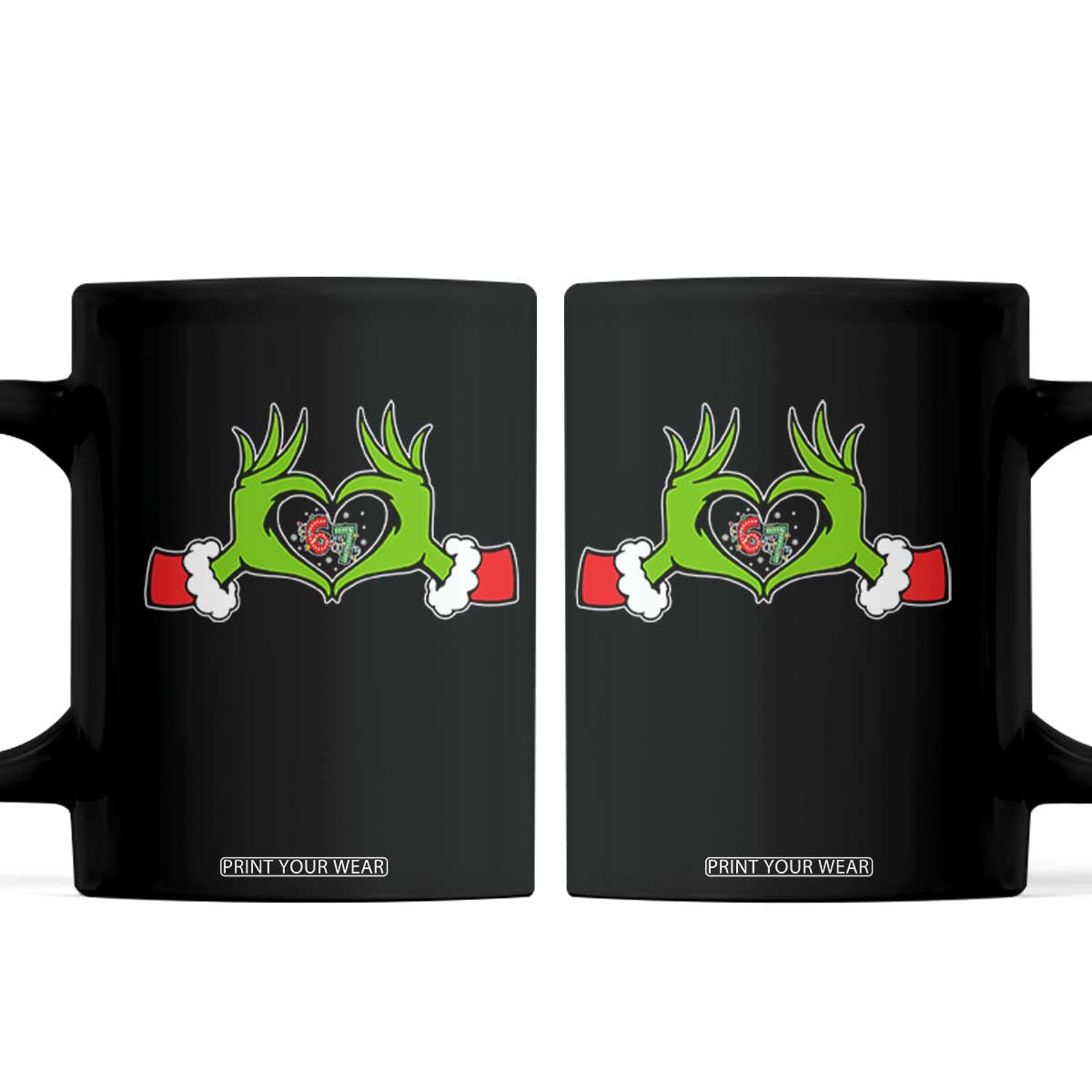 Funny Six Seven Christmas 67 Meme Gen Alpha Elf Heart Hands Coffee Mug TS11 Black Print Your Wear