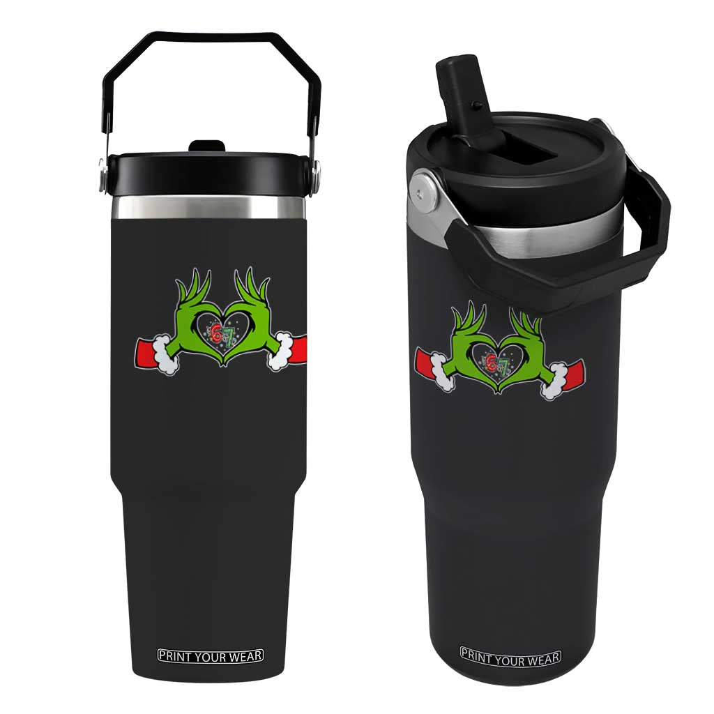Funny Six Seven Christmas 67 Meme Gen Alpha Elf Heart Hands Flip Straw Tumbler TS11 One Size: 30 oz Black Print Your Wear