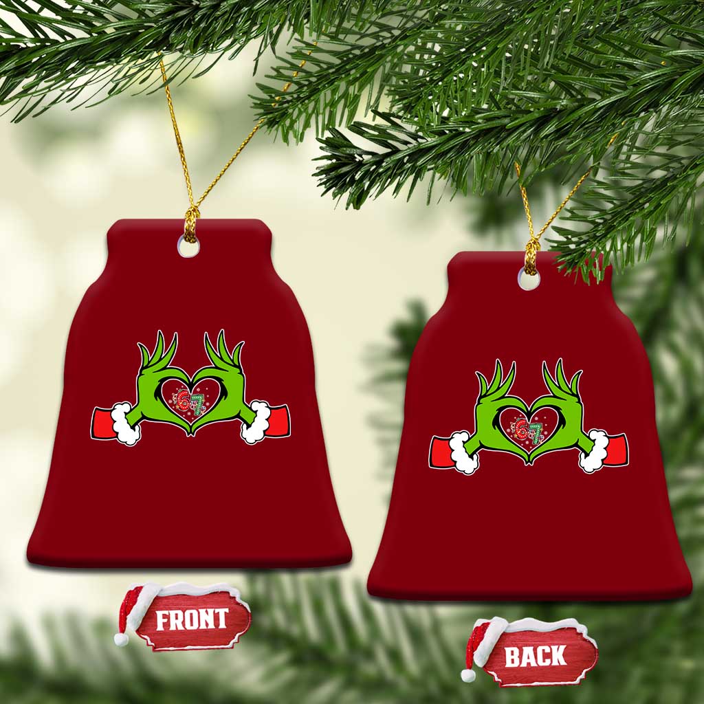 Funny Six Seven Christmas 67 Meme Gen Alpha Elf Heart Hands Ceramic Ornament TS11 Print Your Wear