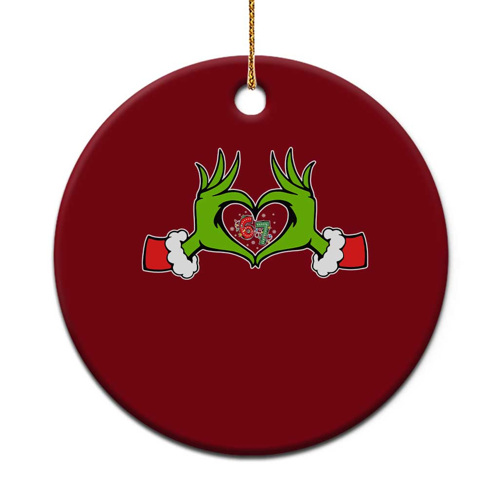 Funny Six Seven Christmas 67 Meme Gen Alpha Elf Heart Hands Ceramic Ornament TS11 1pc Red Print Your Wear