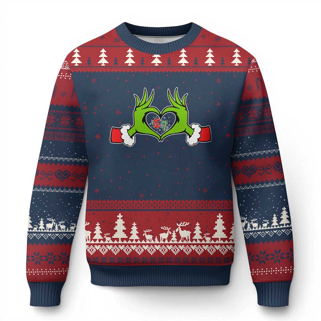 Funny Six Seven Xmas 67 Meme Gen Alpha Elf Heart Hands Ugly Christmas Sweater TS11 Navy Red Print Your Wear