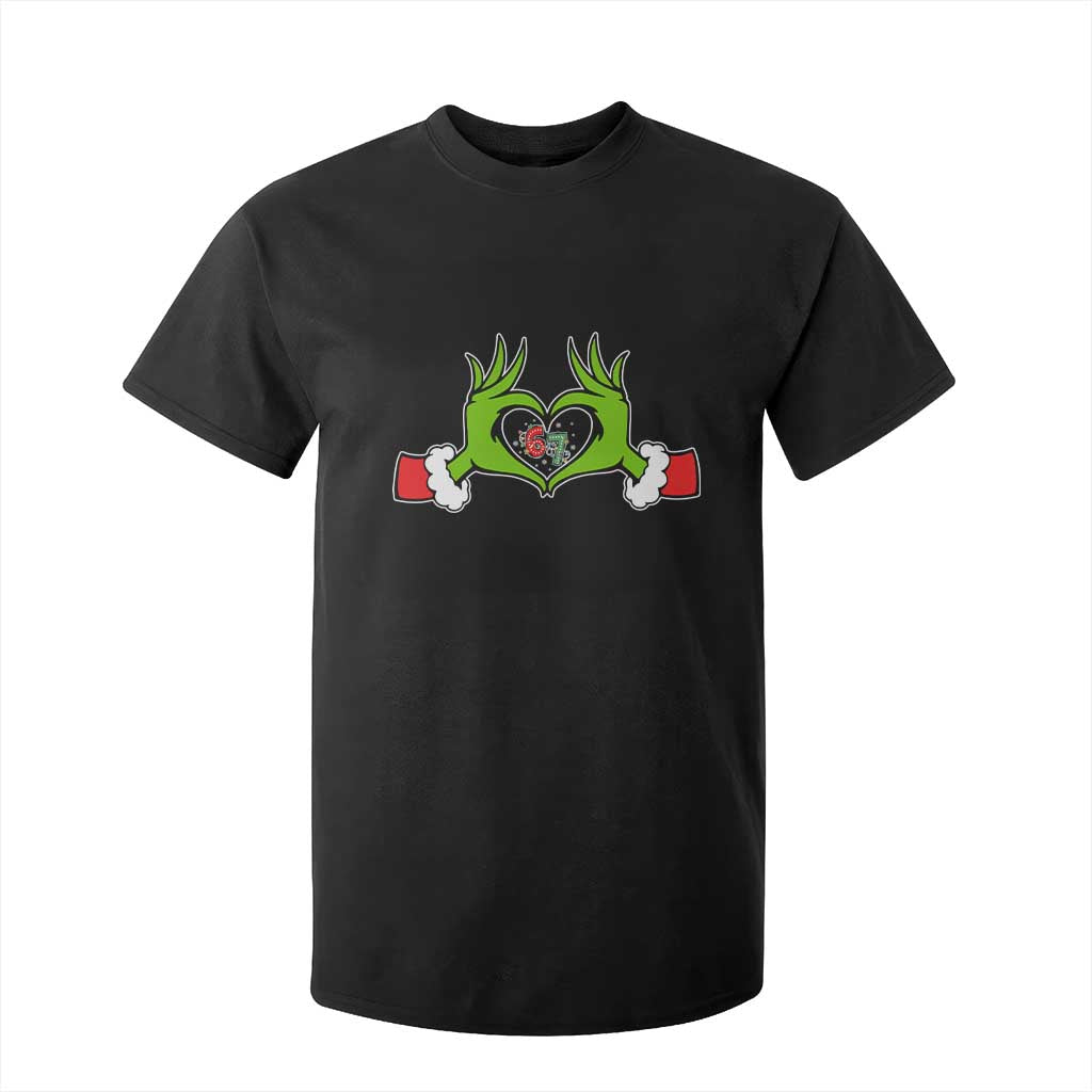 Funny Six Seven Christmas 67 Meme Gen Alpha Elf Heart Hands T Shirt For Kid TS11 Black Print Your Wear